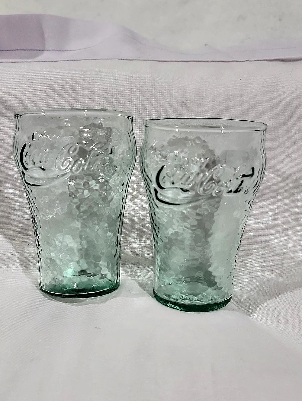 Vintage Pebbled Coca-Cola Green Glass Tumbler Embossed Green Glasses Set of 2 6o